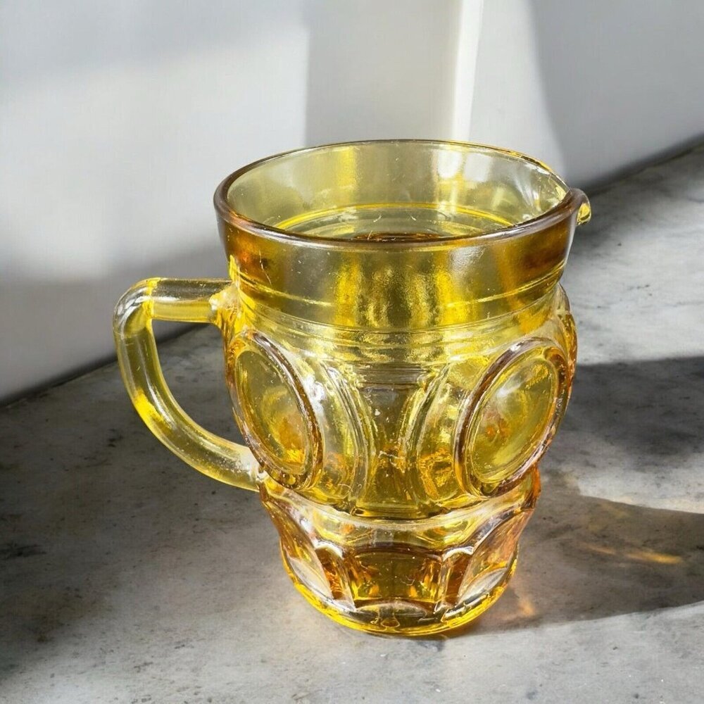 Vintage Wheaton Glass Bullseye Amber Glass Creamer Pitcher Jug Glassware Decor